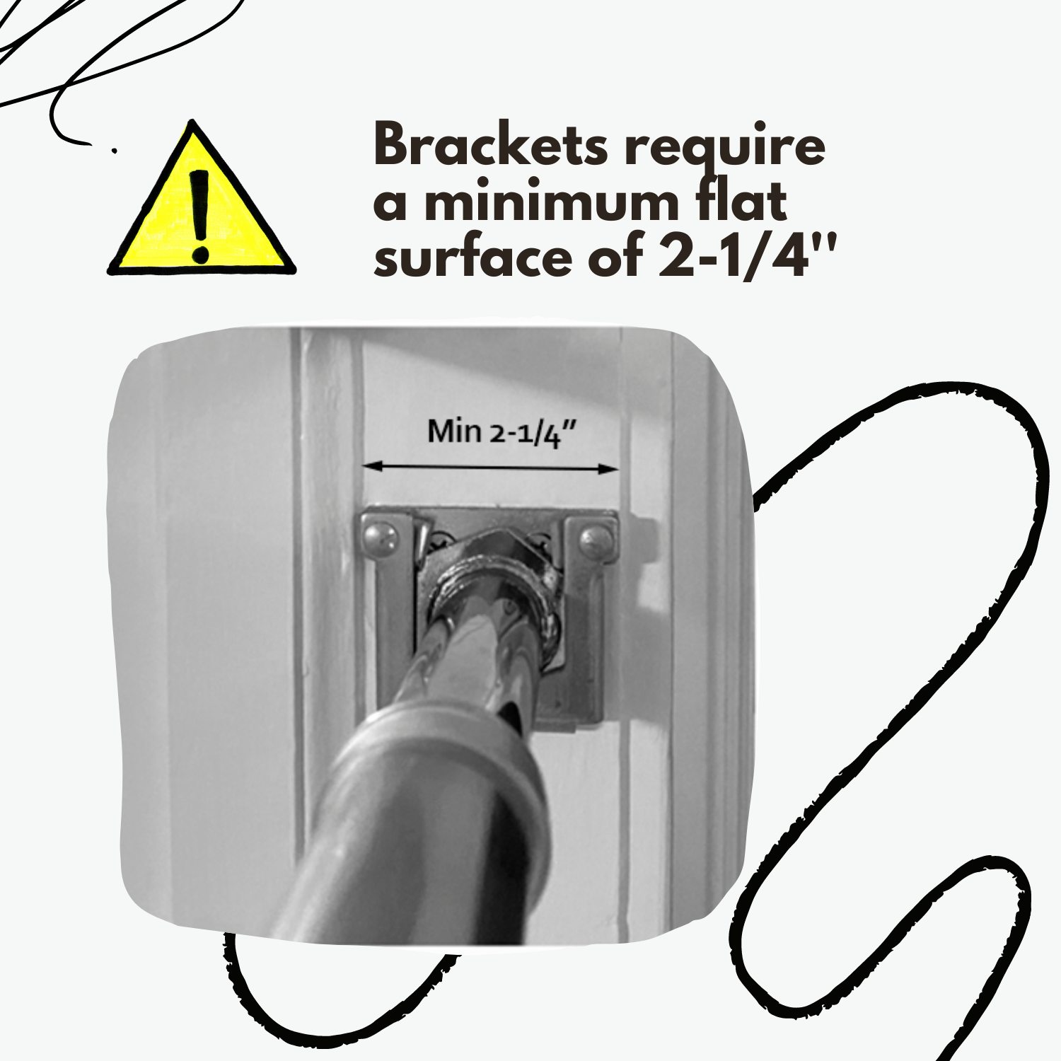 Brackets for DreamGYM Screw-in doorway pull-up bar require a minimum flat space of 2-1/4 inches