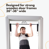 Dream gym pull-up bar is designed for strong wooden door frames 26-36 inches wide