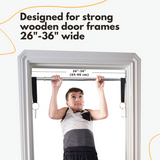 Dreamgym doorway swing bar is designed for strong wooden door frames 26"-36" wide