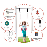 Infographics showing features of door swing for kids