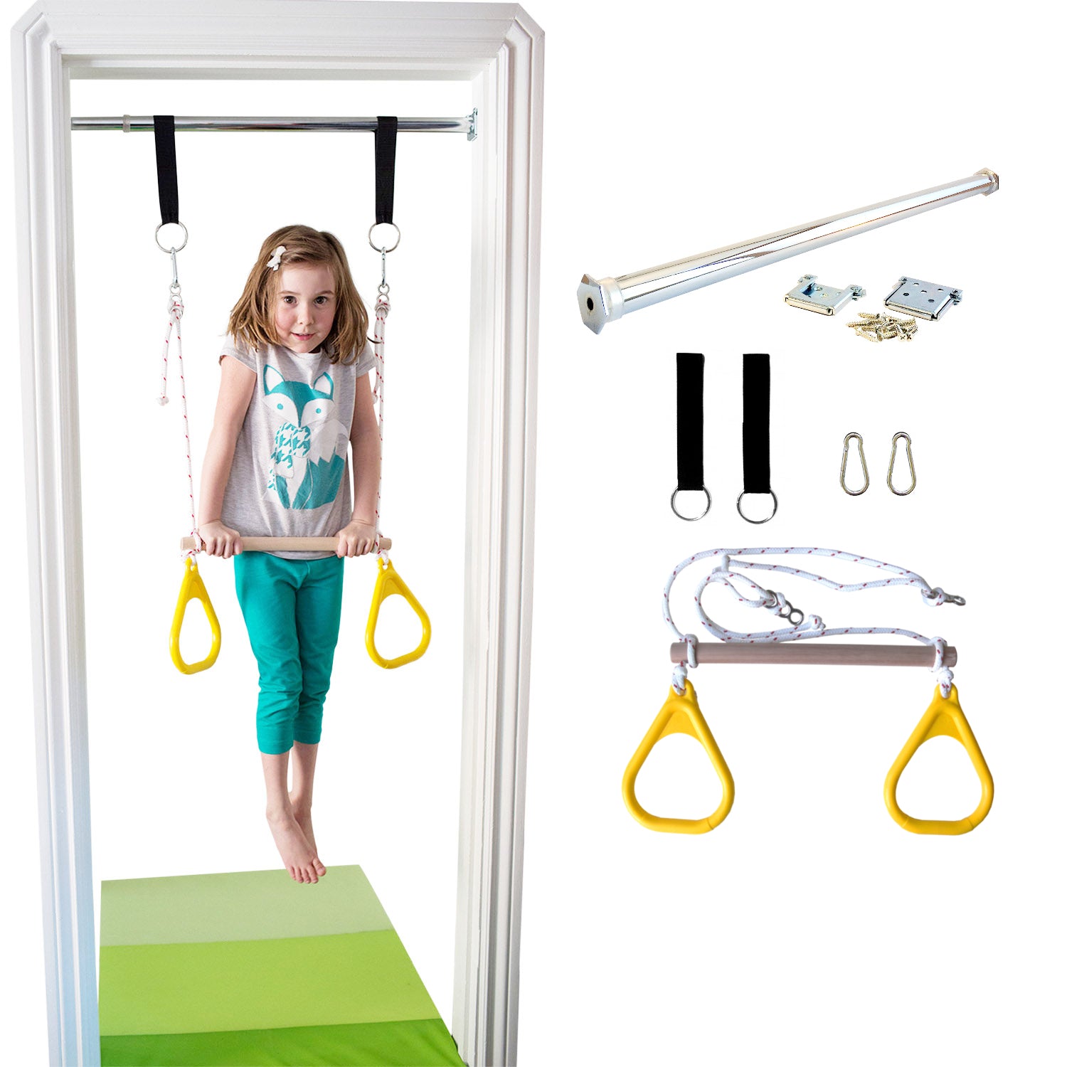 Doorway Trapeze Bar and Gym Rings Combo - Yellow - DreamGYM