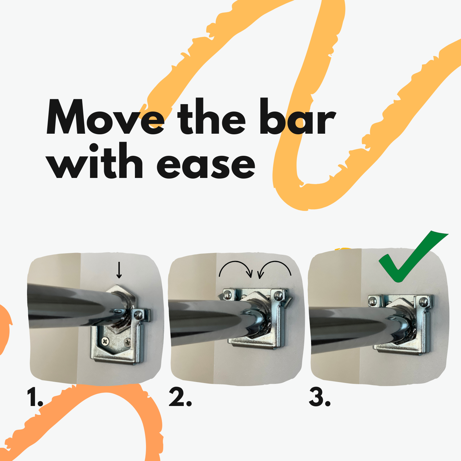 DreamGYM door bar can be moved in and out of brackets with ease